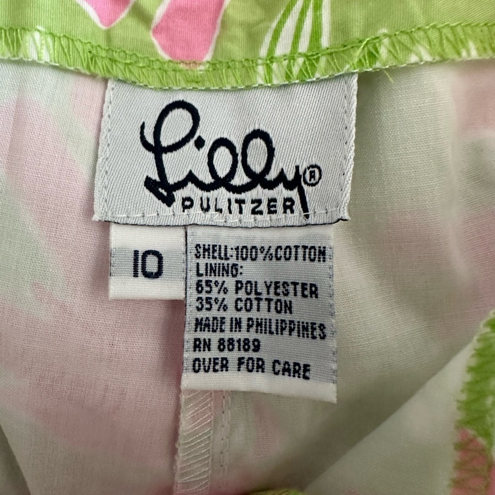 Lilly Pulitzer Girls Pink Elephant Capri Pants Sz 10 Green Cotton Stretch Preppy - Picture 5 of 5
